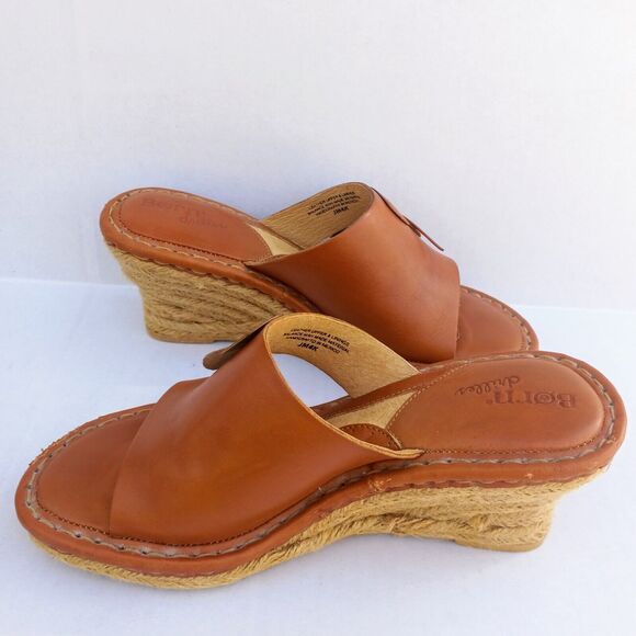 Born Drilles Leather Wedge Sandals-Size 8-Flower-Jute Covered Heel-Boho-Open Toe - Picture 3 of 10